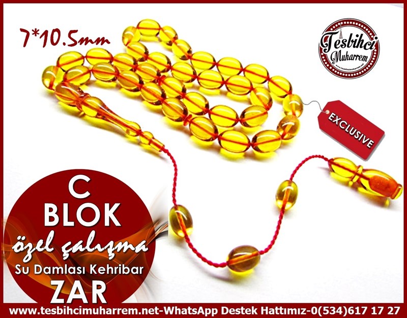 Özel Çalışma Su Damlası Zar Kehribar Tesbih C Blok 