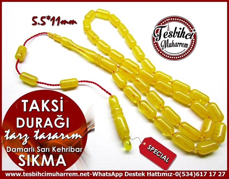 Özel Çalışma Tarz Tasarım İnce Kapsül Sarı Sıkma Kehribar Tesbih Taksi Durağı