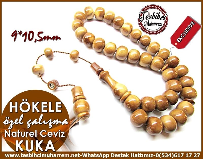 Özel Çalışma Teker Kesim Naturel Kuka Cevizi Tesbih Hökele