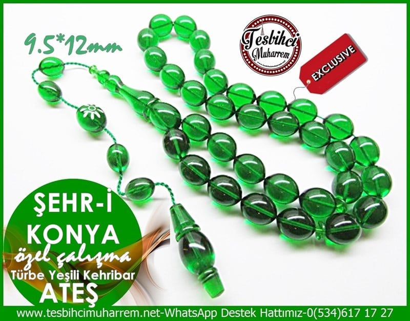 Özel Çalışma Türbe Yeşili Ateş Kehribar Tesbih Şehr-i Konya