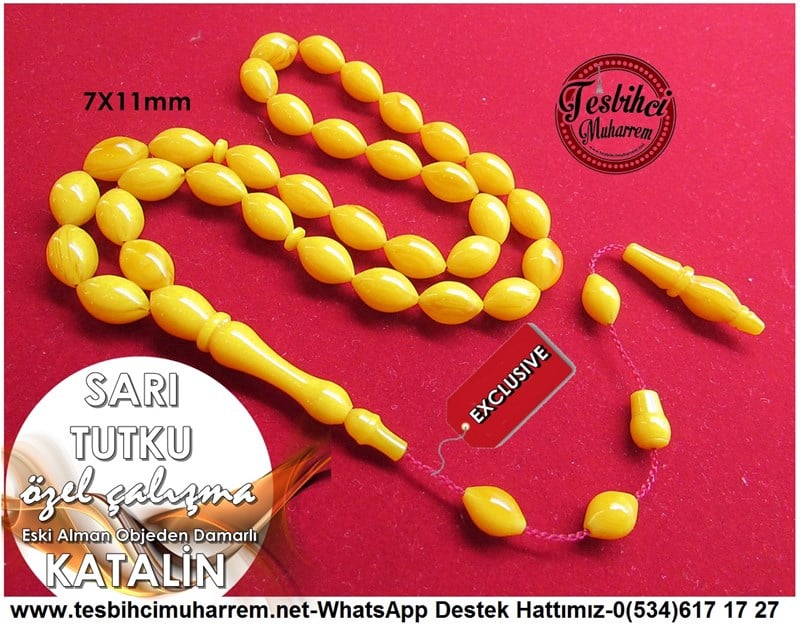 Özel Çalışma Yellow Objeden Eski Alman Katalin Tesbih Sarı Tutku