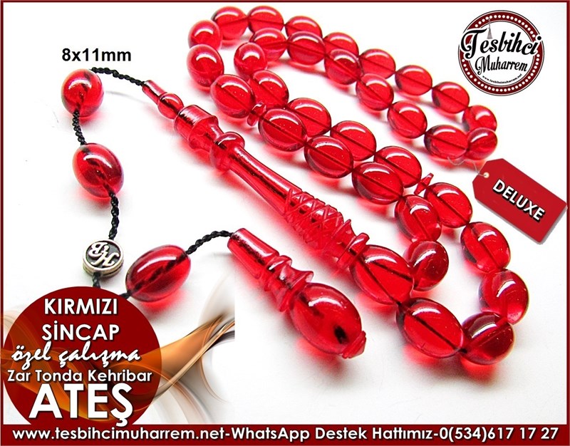 Özel Çalışma Zarsal Ateş Kehribar Tesbih Kırmızı Sincap