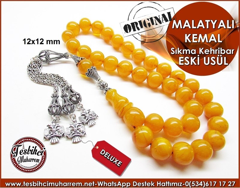 Özel Gümüş Eski Usül Sıkma Kehribar Tesbih Malatyalı Kemal 