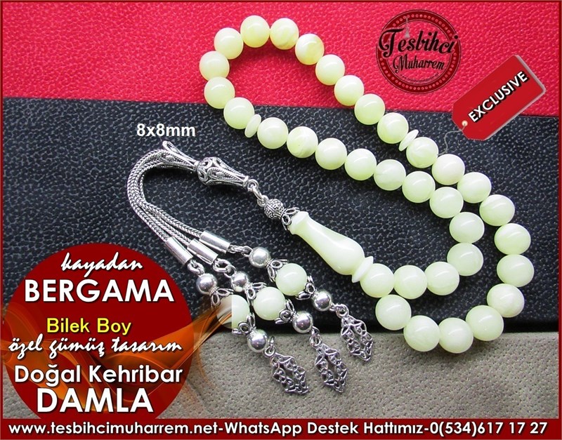 Özel Gümüş Tasarım Bileklik Damla Kehribar Tesbih Bergama