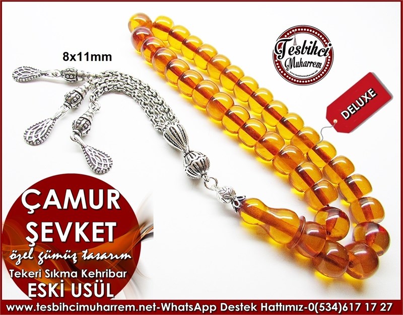 Özel Gümüş Tasarım Bileklik Sıkma Kehribar Tesbih Çamur Şevket