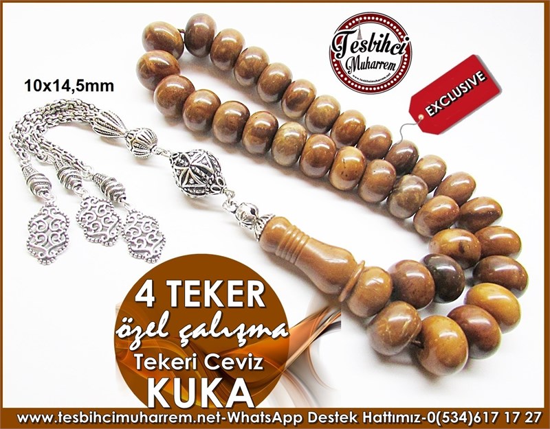 Özel Gümüş Tasarım Eski Usül Ceviz Kuka Tesbih 4 teker