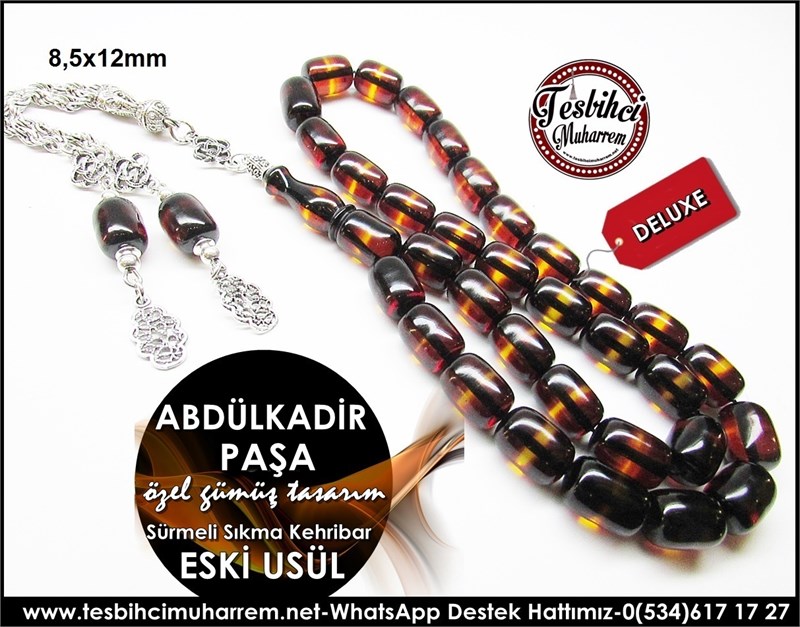 Özel Gümüş Tasarım Eski Usül Sıkma Kehribar Tesbih Abdülkadir Paşa