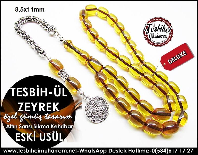 Özel Gümüş Tasarım Eski Usül Sıkma Kehribar Tesbih-ül Zeyrek 
