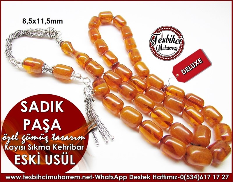 Özel Gümüş Tasarım Eski Usül Sıkma Kehribar Tesbih Sadık Paşa 