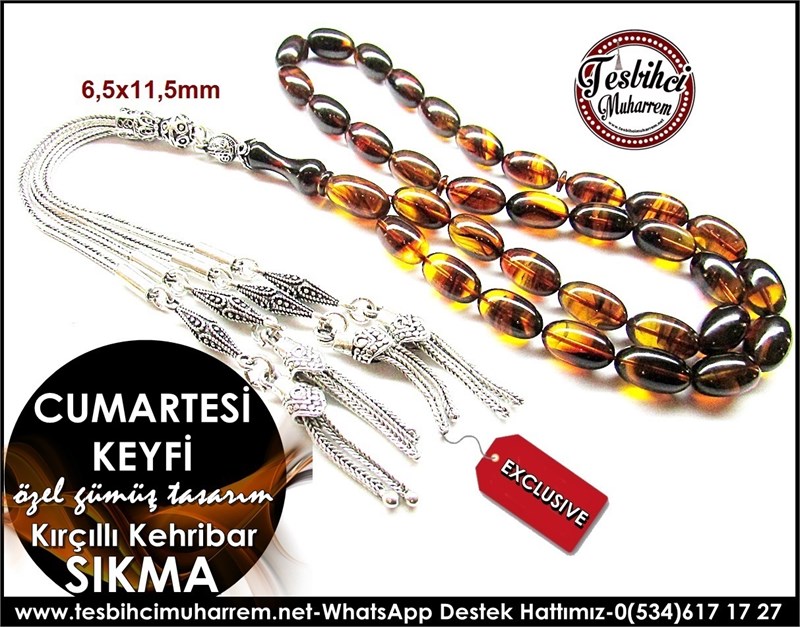 Özel Gümüş Tasarım Kırçıllı Sıkma Kehribar Tesbih Cumartesi Keyfi