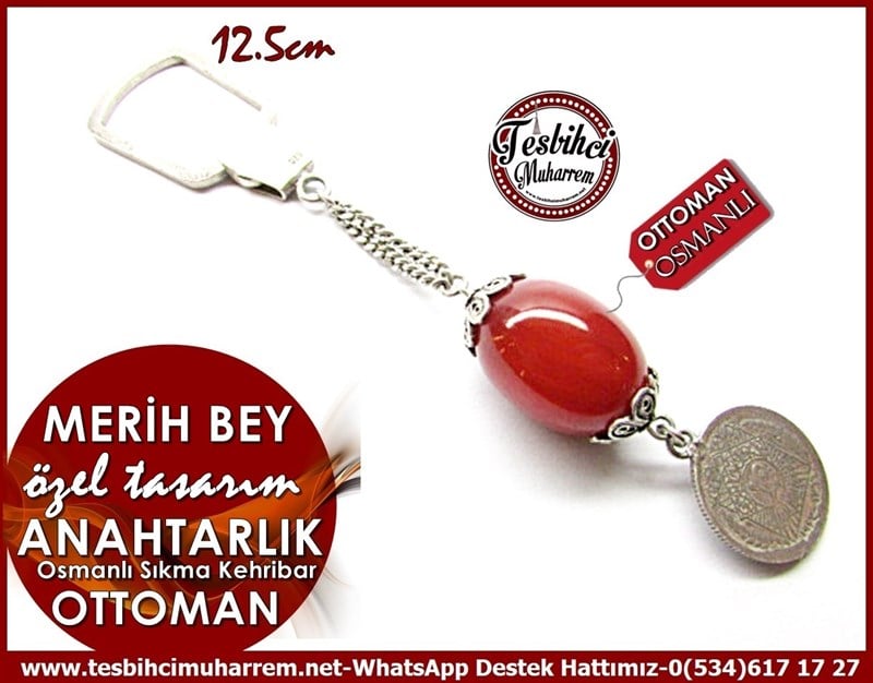 Özel Gümüş Tasarım Osmanlı Habbeden Sıkma Kehribar Anahtarlık