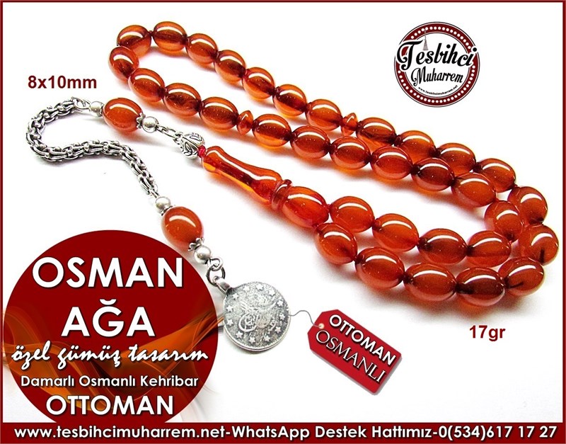 Özel Gümüş Tasarım Osmanlı Sıkma Kehribar Tesbih Osman Ağa