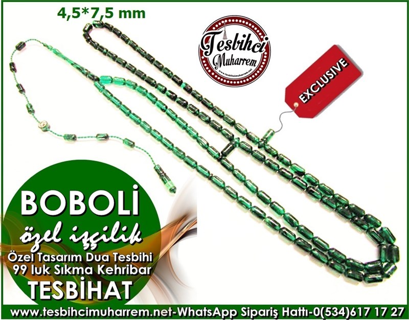 Özel İşçilik 99 luk Dua Tesbihatı 4,5*7,5mm Sıkma Kehribar Boboli 