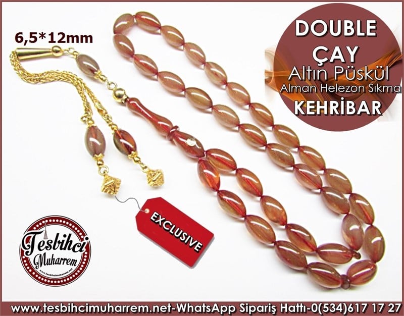 Özel İşçilik Altın Püskül Alman Sıkma Kehribar Tesbih Double Çay