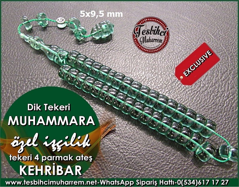 Özel İşçilik Keyifçi Maskot Dik Tekeri  Kehribar Tesbih 5*9 mm Muhammara