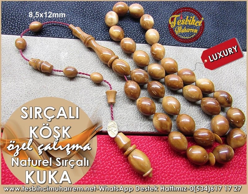 Özel İşçilik Naturel Ceviz Sırçalı Kuka Tesbih Sırçalı Köşk