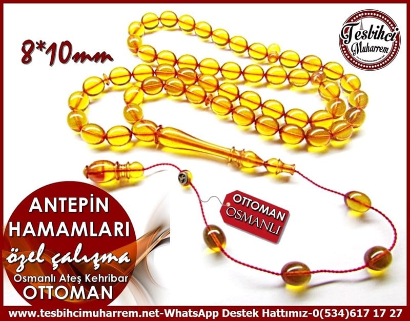 Özel İşçilik Osmanlı Ateş Kehribar 45 lik Tesbih Antepin Hamamları