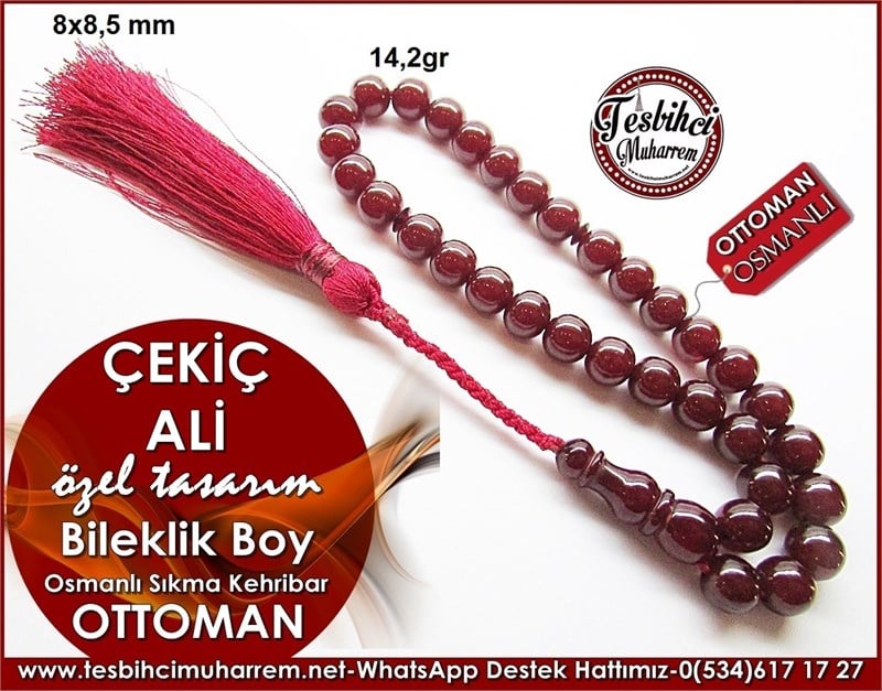 Özel İşçilik Osmanlı Sıkma Kehribar Tesbih Çekiç Ali