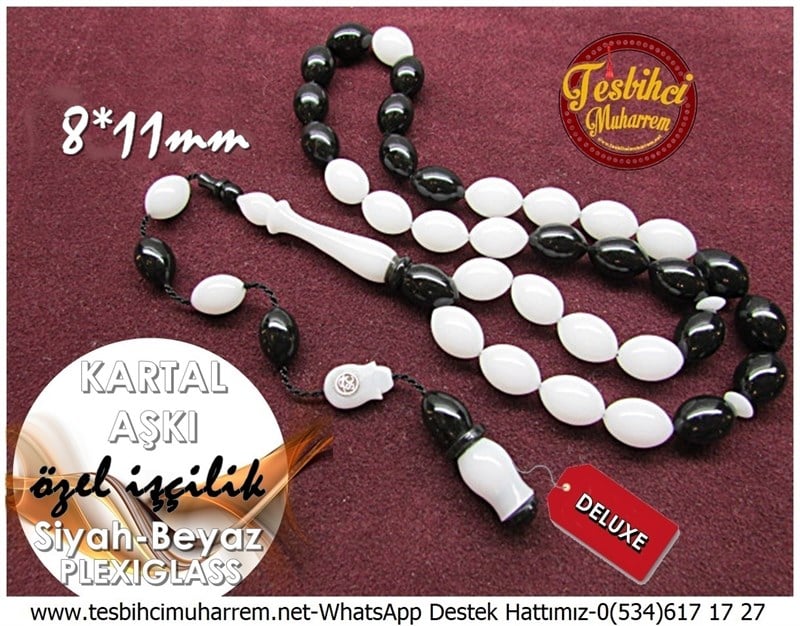 Özel İşçilik Siyah Beyaz Plexiglass Tesbih Kartal Aşkı