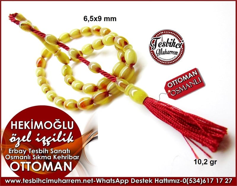 Özel İşçilik Tek Parça Osmanlı Kolyeden Sıkma Kehribar Tesbih Hekimoğlu