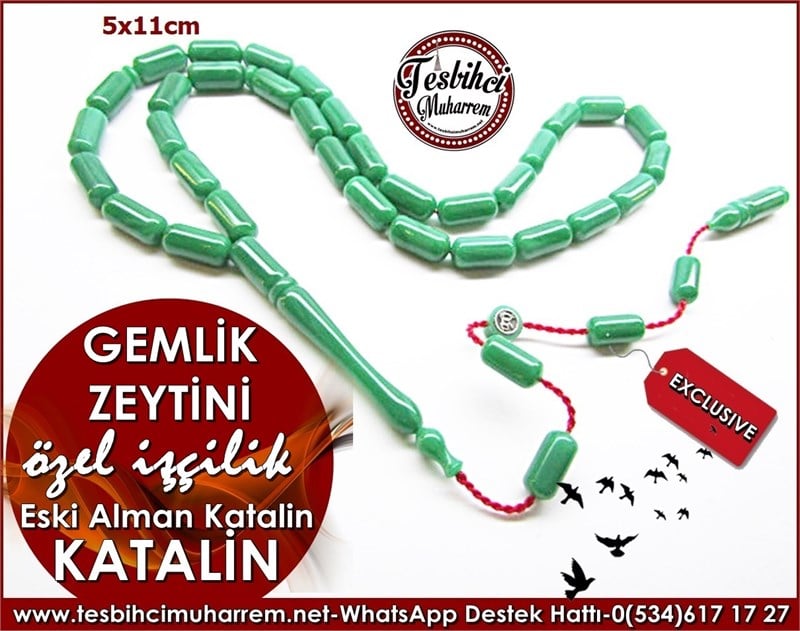 Özel İşçilik Yeşil Eski Alman Katalin Tesbih Gemlik Zeytini 