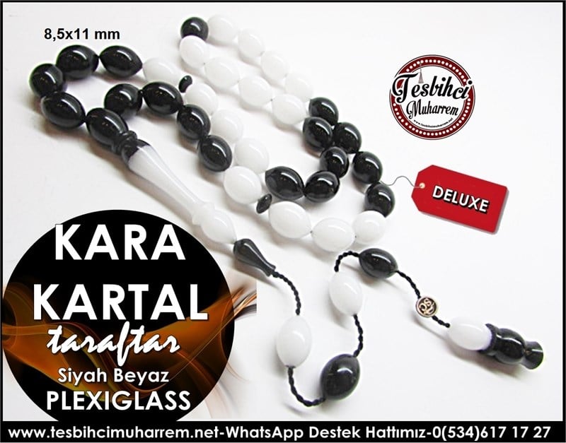 Özel Özgün Tasarım Siyah Beyaz Taraftarsal Plexiglass Tesbih Kara Kartal