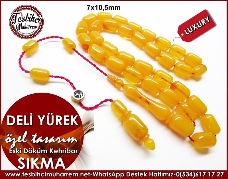 Özel Tasarım Eski Döküm Sıkma Kehribar Tesbih Deli Yürek