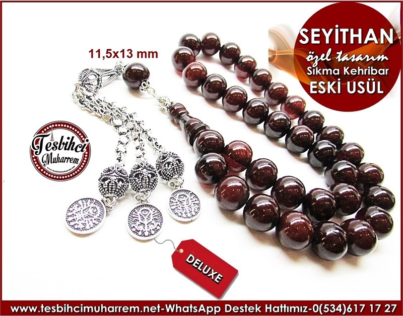 Özel Tasarım Miskevi Eski Usül Sıkma Kehribar Tesbih Seyithan