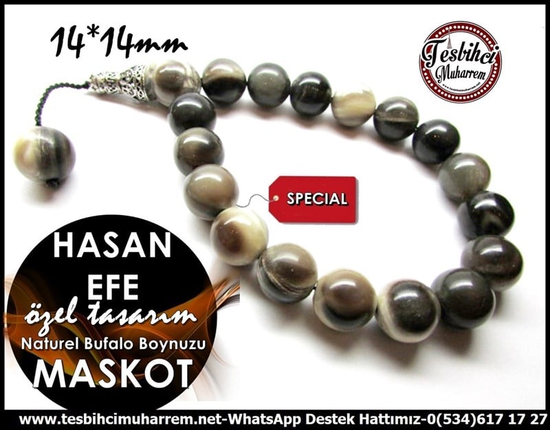 Özel Tasarım Naturel Bufalo Boynuzu Maskot Tesbih Hasan Efe 