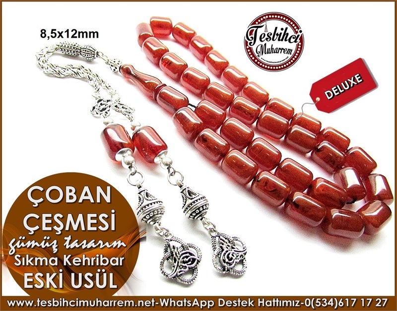 Özgün Gümüş Tasarım Eski Usül Sıkma Kehribar Tesbih Çoban Çeşmesi