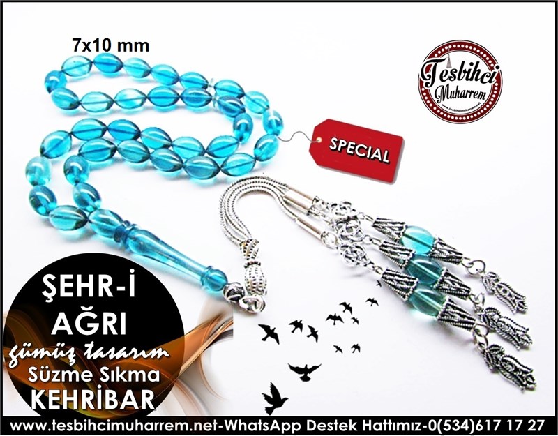 Özgün Gümüş Tasarım Süzme Sıkma Kehribar Tesbih Şehr-i Ağrı