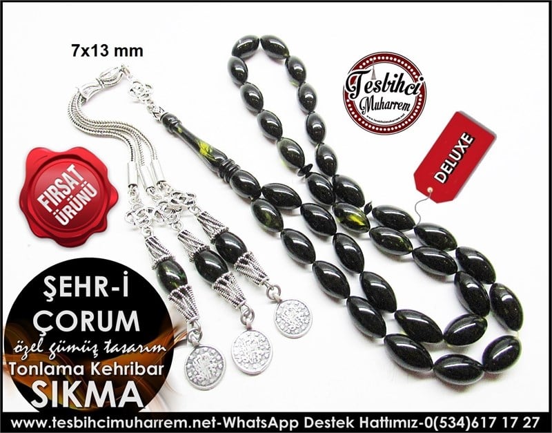 Özgün Gümüş Tasarım Tonlama Sıkma Kehribar Tesbih Şehr-i Çorum