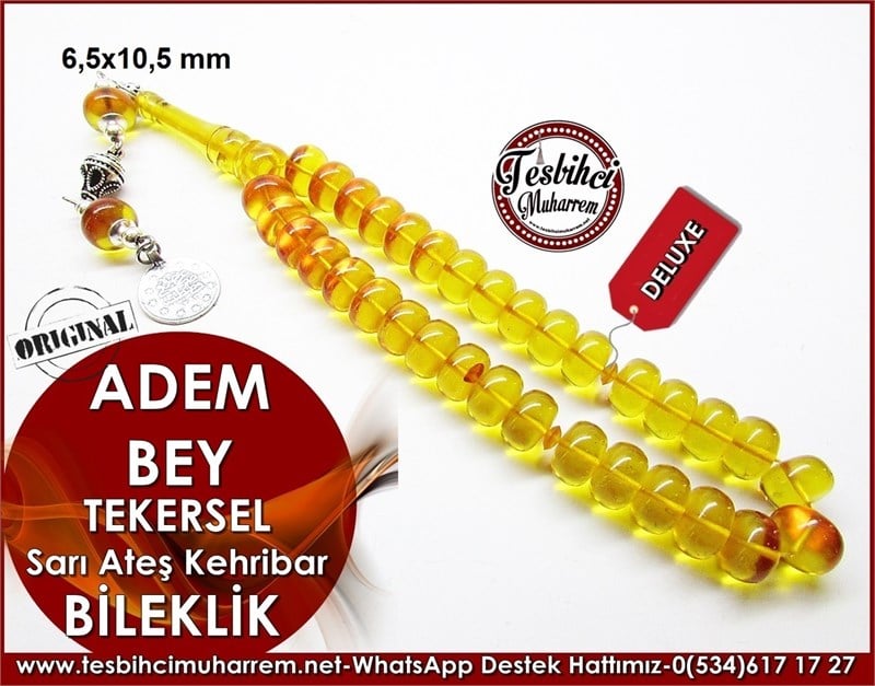 Özgün Tasarım 4 Parmak Tekersel Ateş Sarısı Kehribar Tesbih Adem Bey