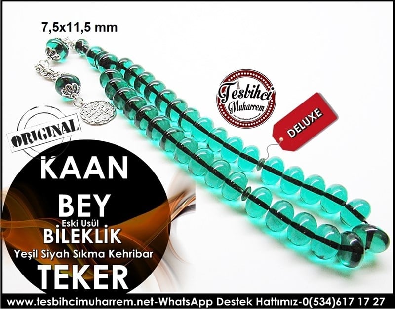Özgün Tasarım Bileklik Tekersel Yeşil Sıkma Kehribar Tesbih Kaan Bey
