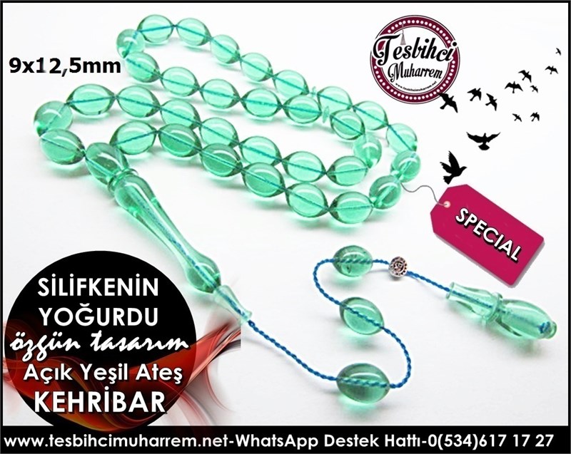 Özgün Tasarım Yeşil Ateş Kehribar Tesbih Silifkenin Yoğurdu 