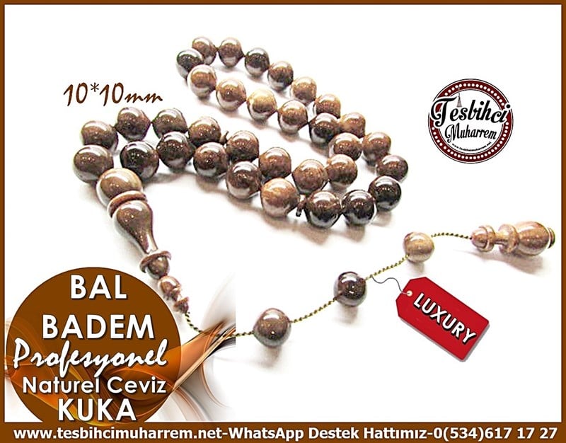 Profesyonel Çalışma Naturel Kuka Cevizi Tesbih Bal Badem 