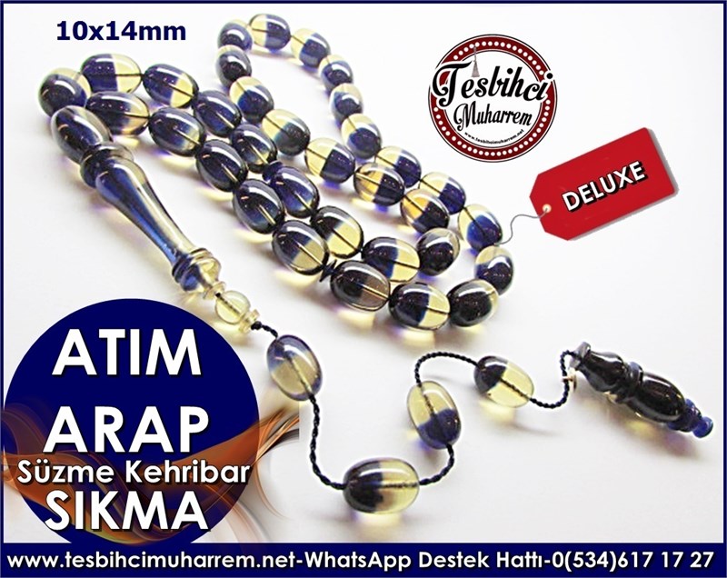 Renk Geçişli İri Boy Sıkma Kehribar Tesbih Atım Arap