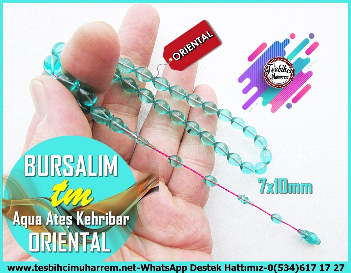Mavi Ton TesbihlerTM13808Reşat Bozyel Usta El İşçiliği Tespih | Oriental Ateş Kehribar, Aqua Blue Mavi Renk, Beyzi Kesim – 