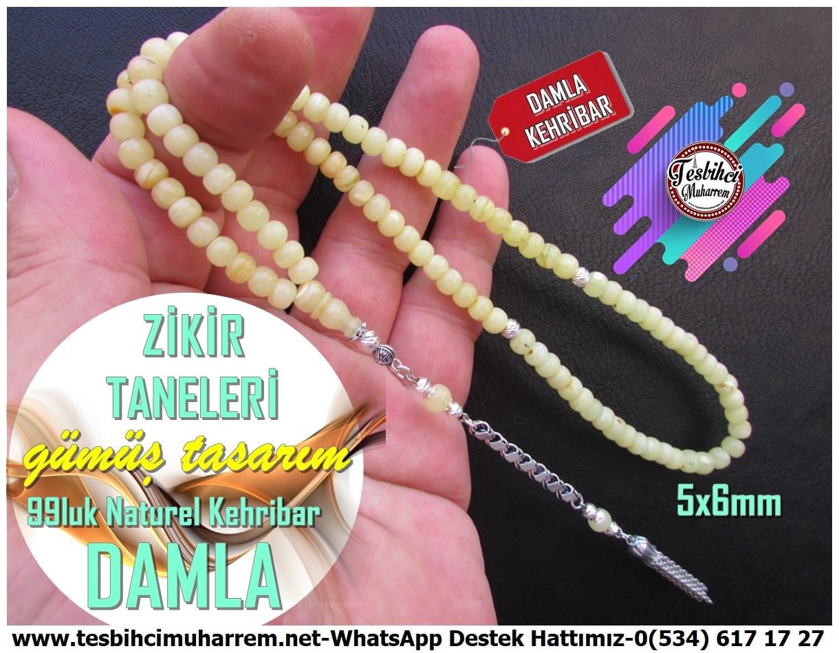 99luk Dua Ve Namaz TesbihatlarıTM13323Rus Usta El İşçiliği Damla Kehribar Tespih | 99'luk Tesbihat, Gümüş Tasarım, Mısır-Teker Kesim, Mini Boy, Limon Rengi 