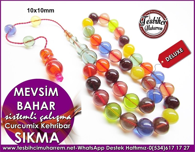 Sistemli Çalışma Curcumix Renkli Kehribar Tesbih Mevsim Bahar