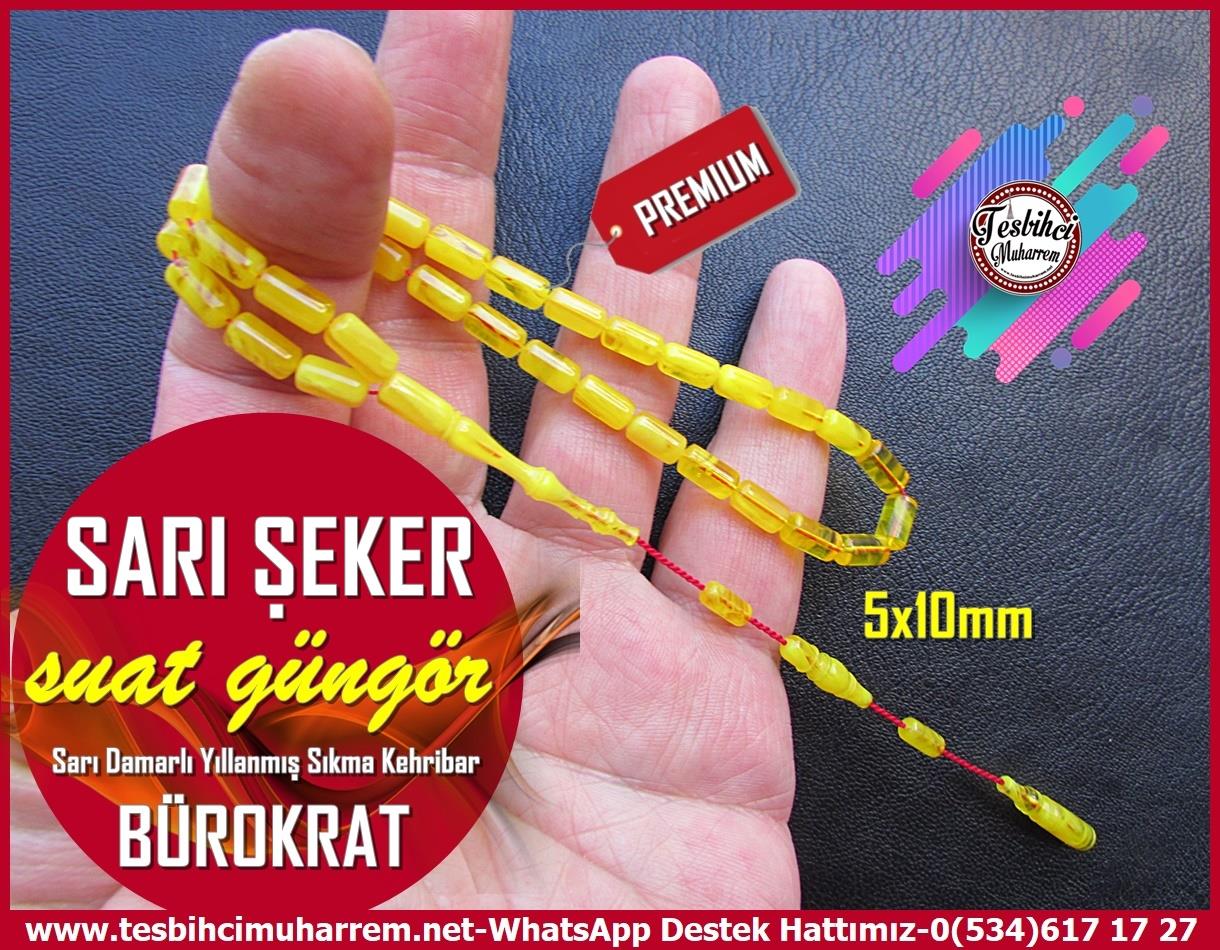 Hareli Damarlı Sarı Kehribar TesbihlerTM13671Suat Güngör Usta Tornası | Premium Sıkma Kehribar Tespih, Yıllanmış Sarı Damarlı, Bürokrat Kapsül Kesim, 