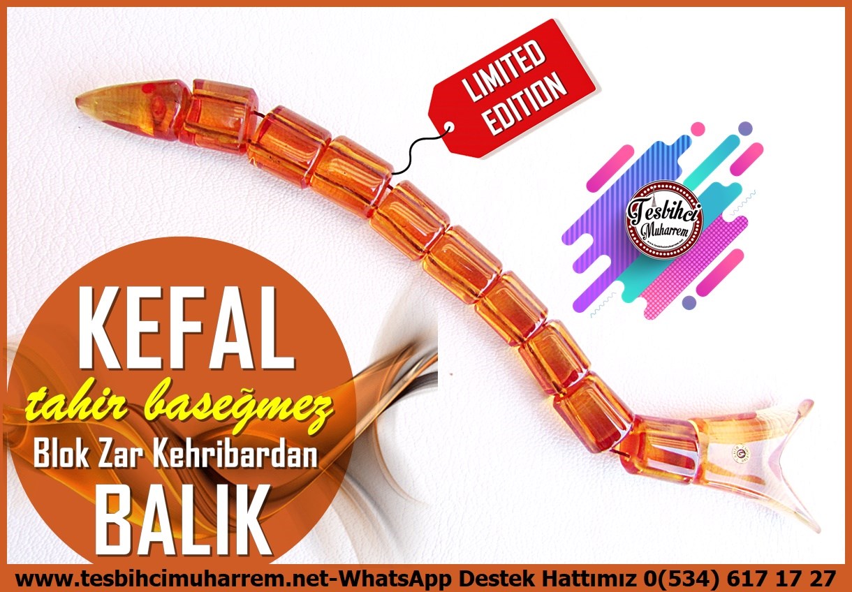 Balık TesbihlerTM14469Tahir Başeğmez Usta İşçilikli Balık Zaza Tesbih I Elite Model Blok Zar Kehribardan Kefal TesbihBalık Zaza Tesbih I Elite Model Blok Zar Kehribardan Kefal Tesbih