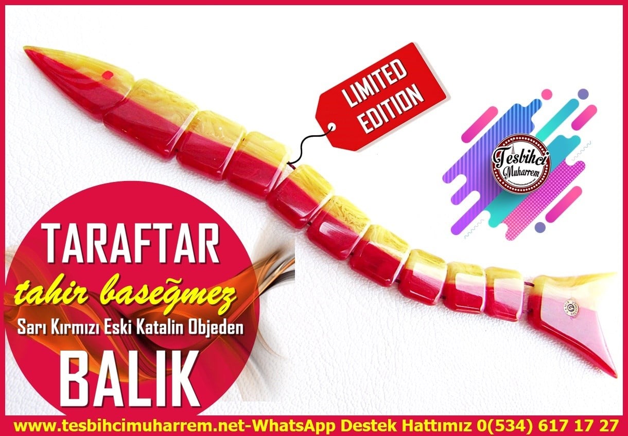 Balık TesbihlerTM14474Tahir Başeğmez Usta İşçilikli Balık Zaza Tesbih I Elite Model Sarı Kırmızı Eski Katalin Objeden Taraftar TesbihBalık Zaza Tesbih I Elite Model Sarı Kırmızı Eski Katalin Objeden Taraftar Tesbih