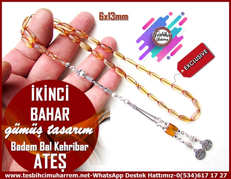 Gül Kurusu Ton TesbihlerTM11754Tesbih Ateş Kehribar Badem Kesim Bal Uzun Gümüş Püsküllü İkinci Bahar Tesbih Ateş Kehribar Badem Kesim Bal Uzun Gümüş Püsküllü İkinci Bahar 