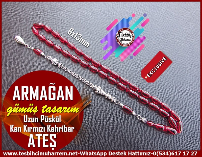 Ateş Kırmızı Ton TesbihlerTM11687Tesbih Ateş Kehribar Badem Kesim Uzun Gümüş Püsküllü Armağan Tesbih Ateş Kehribar Badem Kesim Uzun Gümüş Püsküllü Armağan 