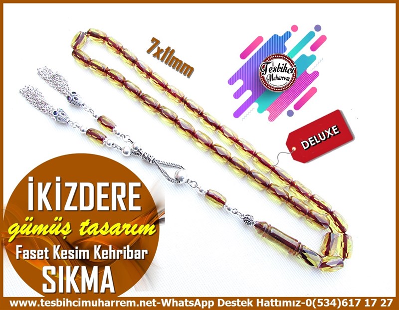 Sarı Ton TesbihlerTM11650Tesbih Fasetalı Kristal Kesim Sıkma Kehribar Gümüş Tasarım İkizdereTesbih Fasetalı Kristal Kesim Sıkma Kehribar Gümüş Tasarım İkizdere