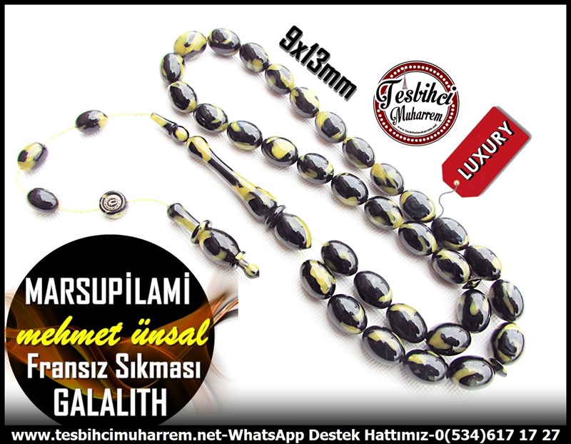 Galanit TesbihTM11550Tesbih Galalith Fransız Sıkması Siyah Sarı Renk Profesyonel Beyzi Kesim Ak Gerdan MarsupilamiTesbih Galalith Fransız Sıkması Siyah Sarı Renk Profesyonel Beyzi Kesim Ak Gerdan Marsupilami