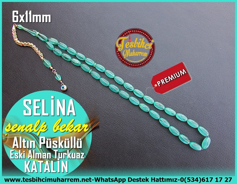 Katalin Ve Bağa TesbihlerTM11271Tesbih Katalin Eski Alman Turkuaz Badem Kesim Altın Püsküllü Selina Tesbih Katalin Eski Alman Turkuaz Badem Kesim Altın Püsküllü Selina 