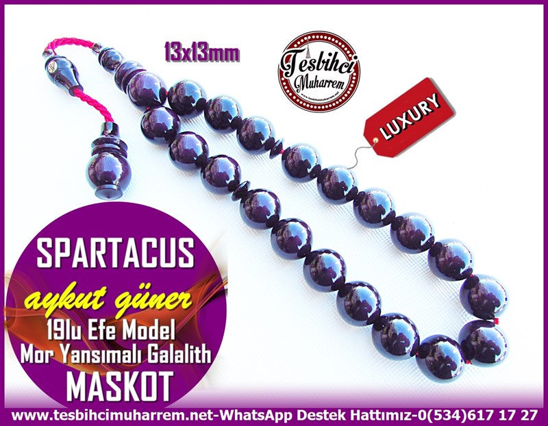 Galanit TesbihTM11348Tesbih Maskot Bileklik Eski Usül Efe  Mor Yansımalı Uçlu Yuvarlak Galalith SpartacusTesbih Maskot Bileklik Eski Usül Efe  Mor Yansımalı Uçlu Yuvarlak Galalith Spartacus