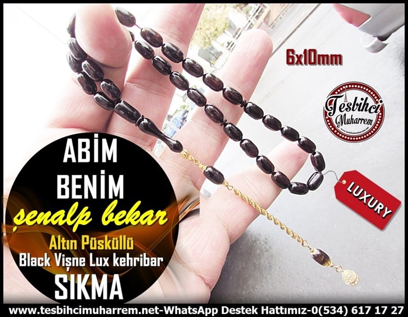 Altın Püsküllü TesbihlerTM11398Tesbih Sıkma Kehribar Altın püsküllü Black Lux Vişne Abim Benim  Tesbih Sıkma Kehribar Altın püsküllü Black Lux Vişne Abim Benim  